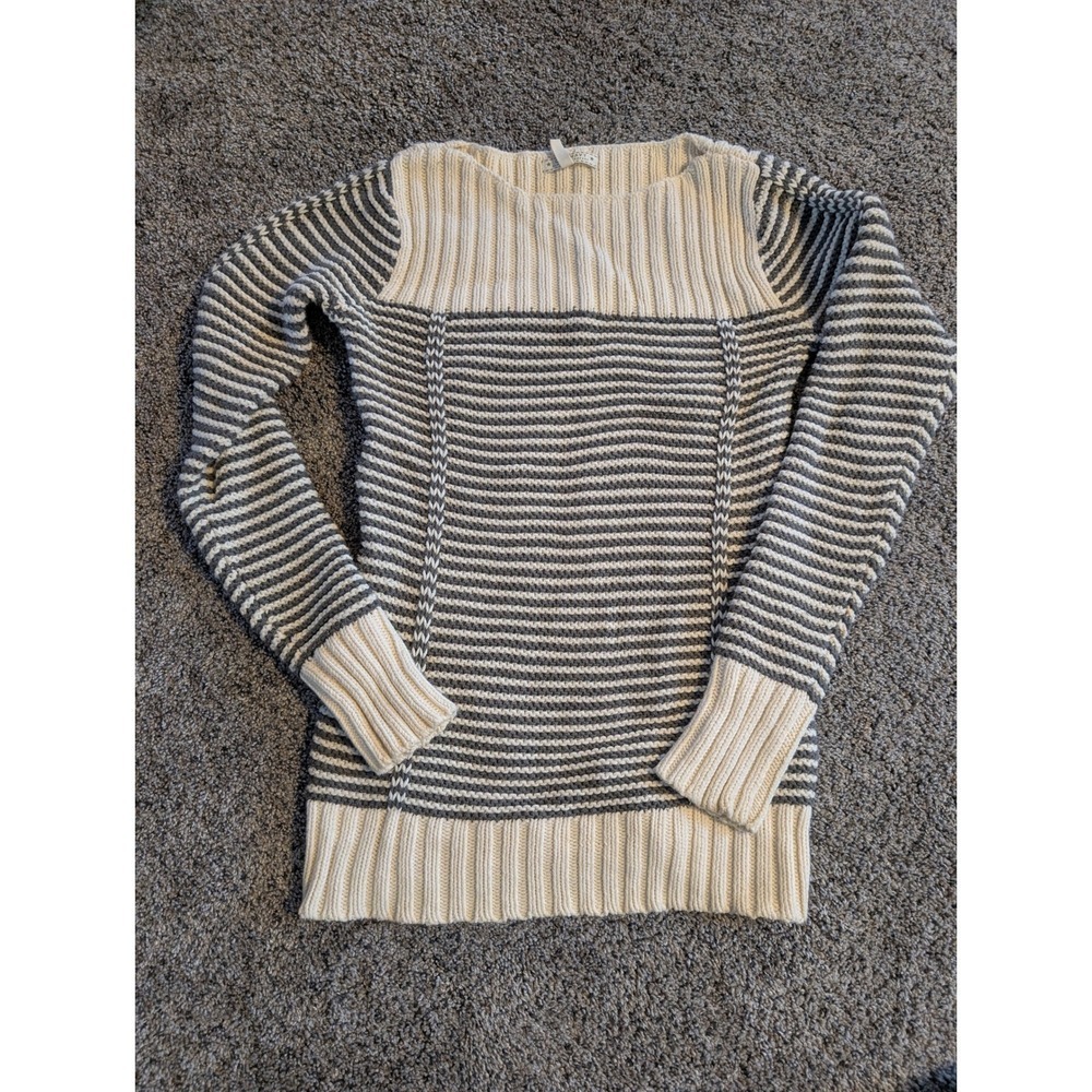 Y2K Vintage Old Navy Striped Sweater Long Sleeve Crew Neck Knit Top White Gray